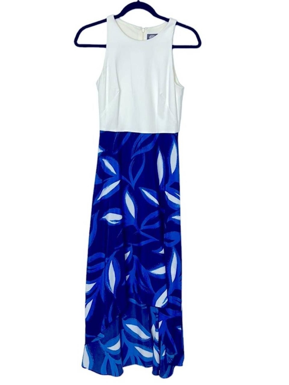 Vince Camuto White & Blue Leaf-Print Maxi Dress
